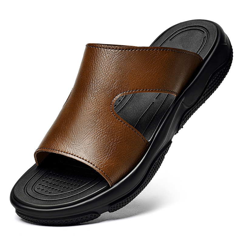 Men'S Shoes Hey Dude - Sandal Geser Kulit Pria Sol Tebal