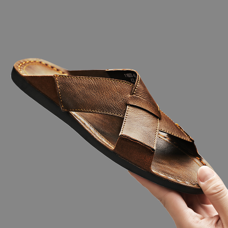 Men'S Shoes Hey Dude - Sandal Pria Kulit Asli Fashion Sandal