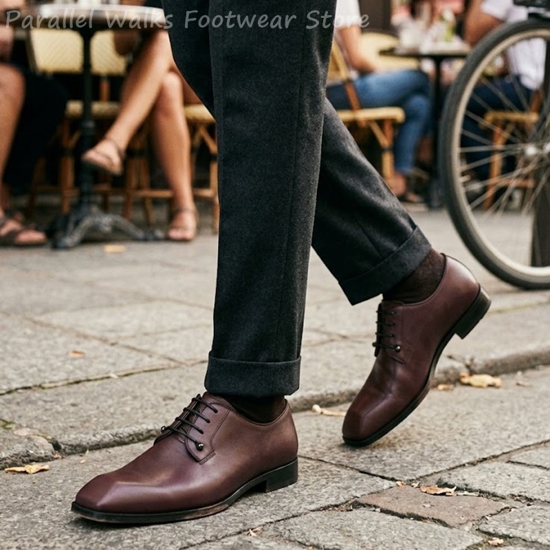 Men'S Shoes Smart - Sepatu Derby Kulit Coklat Tua Pria,